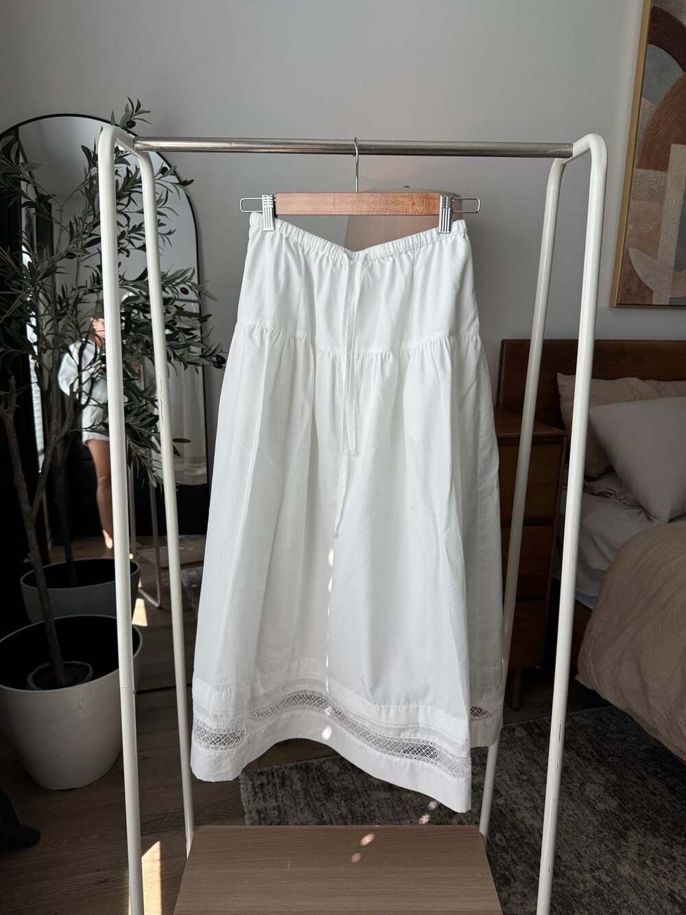 Selfwho White Lace Hem A-Line Midi Skirt Size M 165/68A